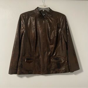 Elementz Woman Brown Faux Croc‎ Skin zip Front Jacket with Pockets 3X EUC